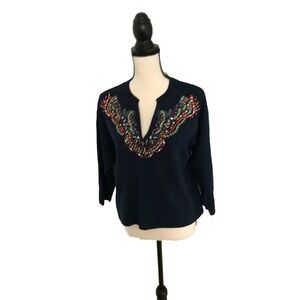 Anthropologie Moth Navy Blue Embellished Rhinestone Sweater - EXS - NWT
